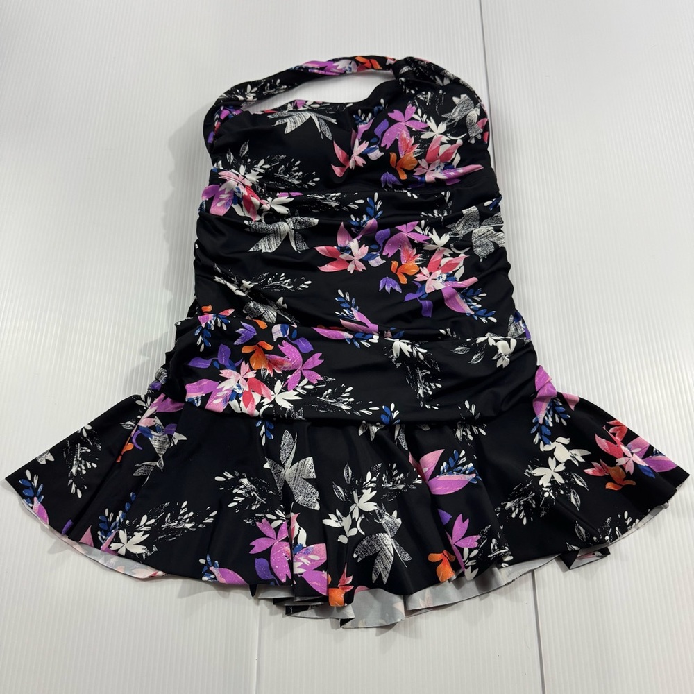 484.‎ Swimsuits For All Black and Purple Floral One Piece (10)